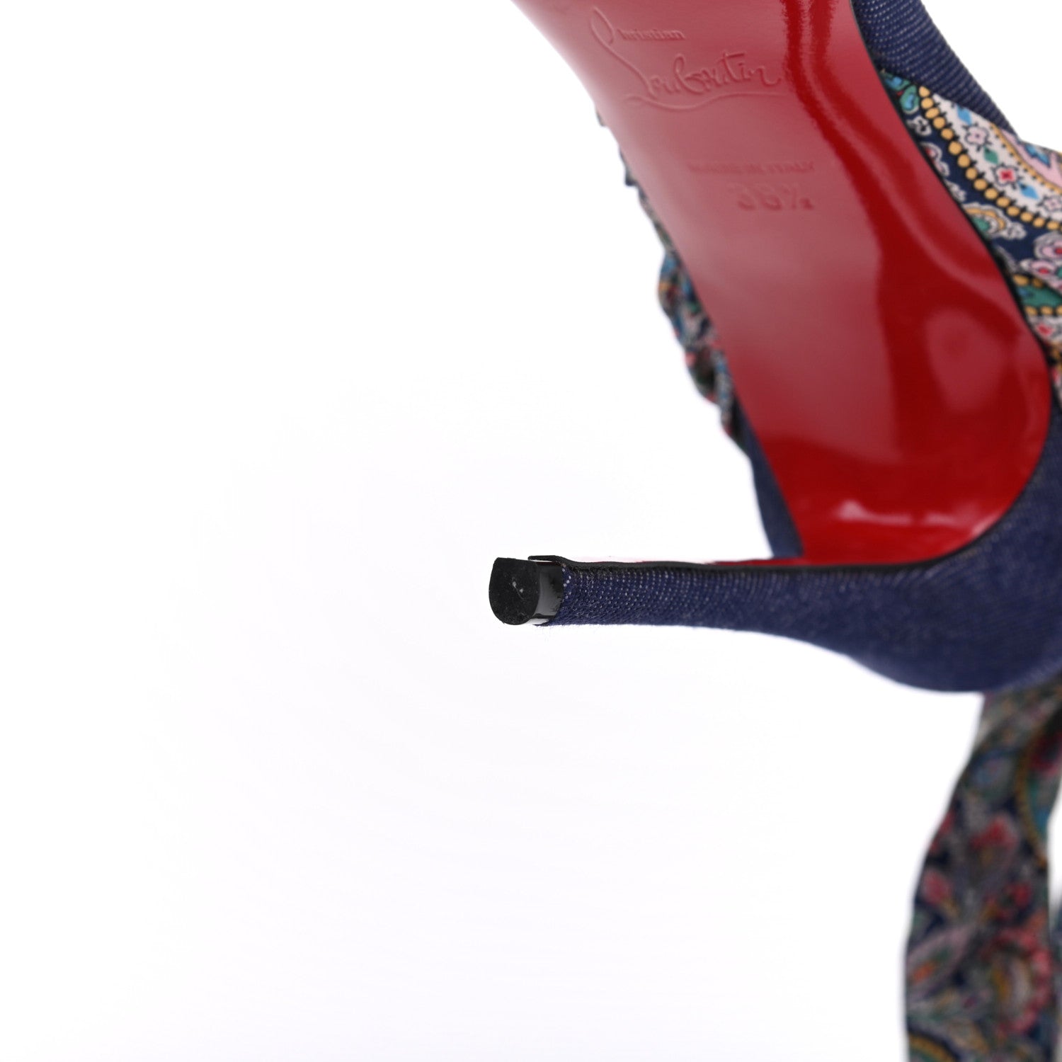 Christian Louboutin Denim Satin Paisley Du Desert 100 Sandals 38.5 Blue 10 of 13
