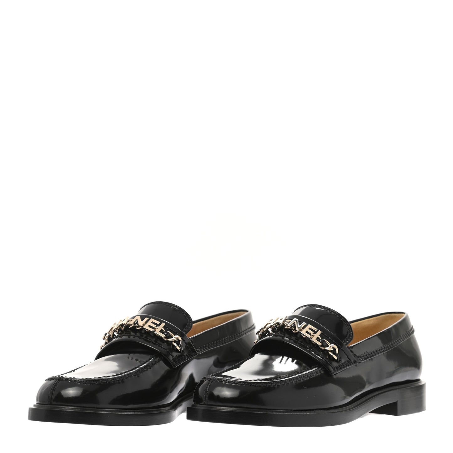 Shiny Calfskin Logo Loafers 36.5 Black