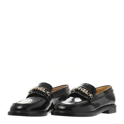 Chanel Shiny Calfskin Logo Loafers 36.5 Black 3 of 9