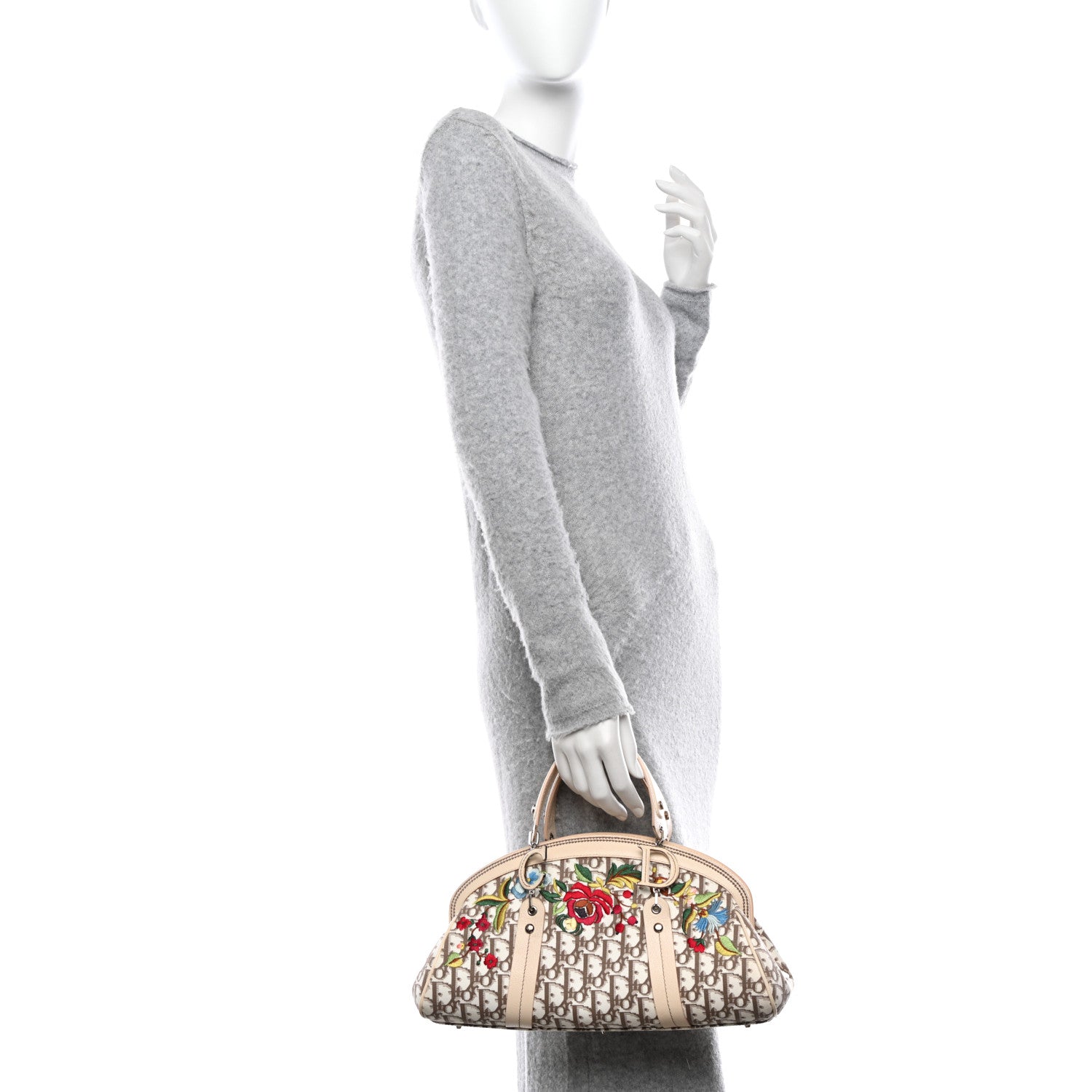 Christian Dior CHRISTIAN DIOR Monogram Vintage Flowers Frame Satchel Beige 2 of 11