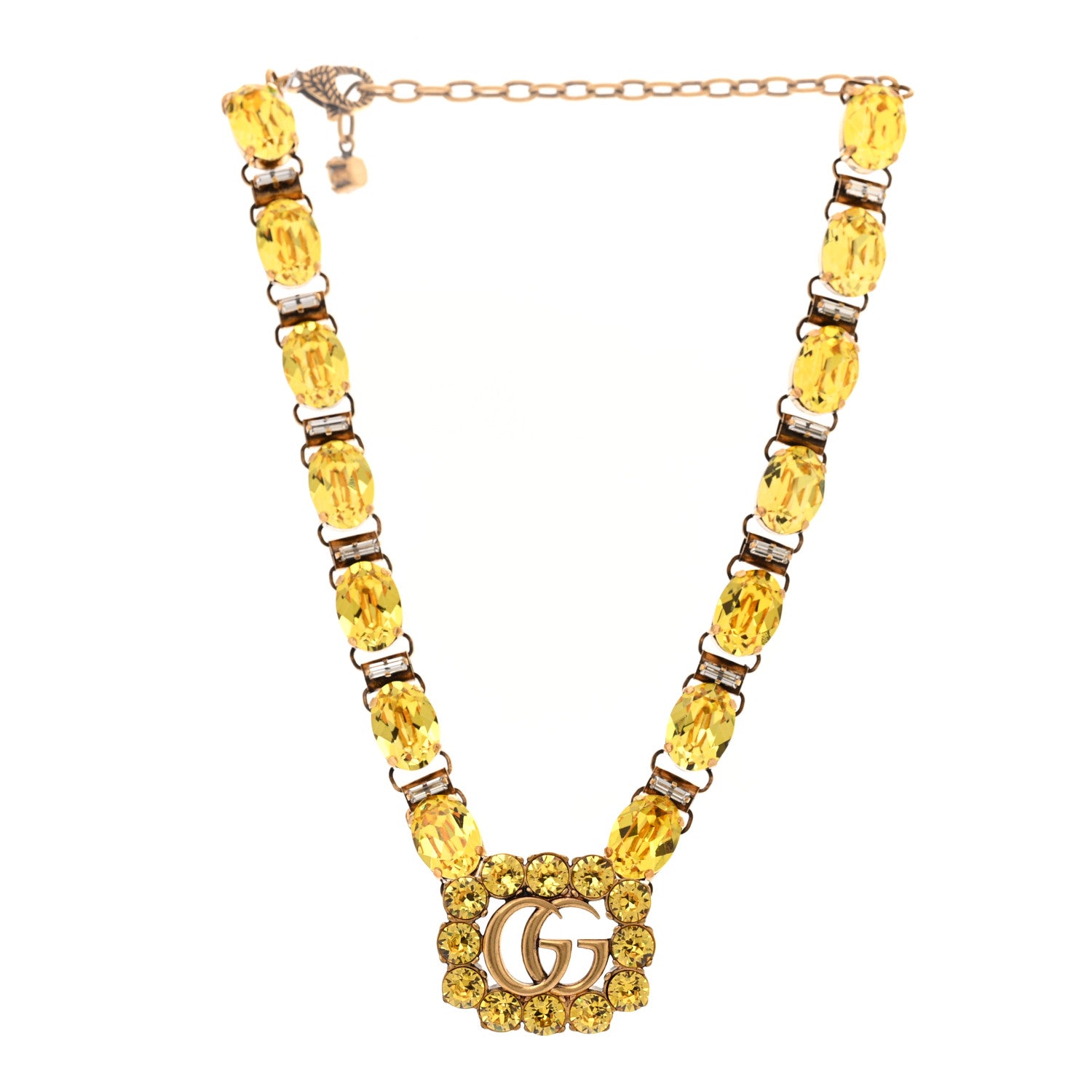 Gucci Metal Crystal GG Marmont Necklace Gold Yellow 3 of 9