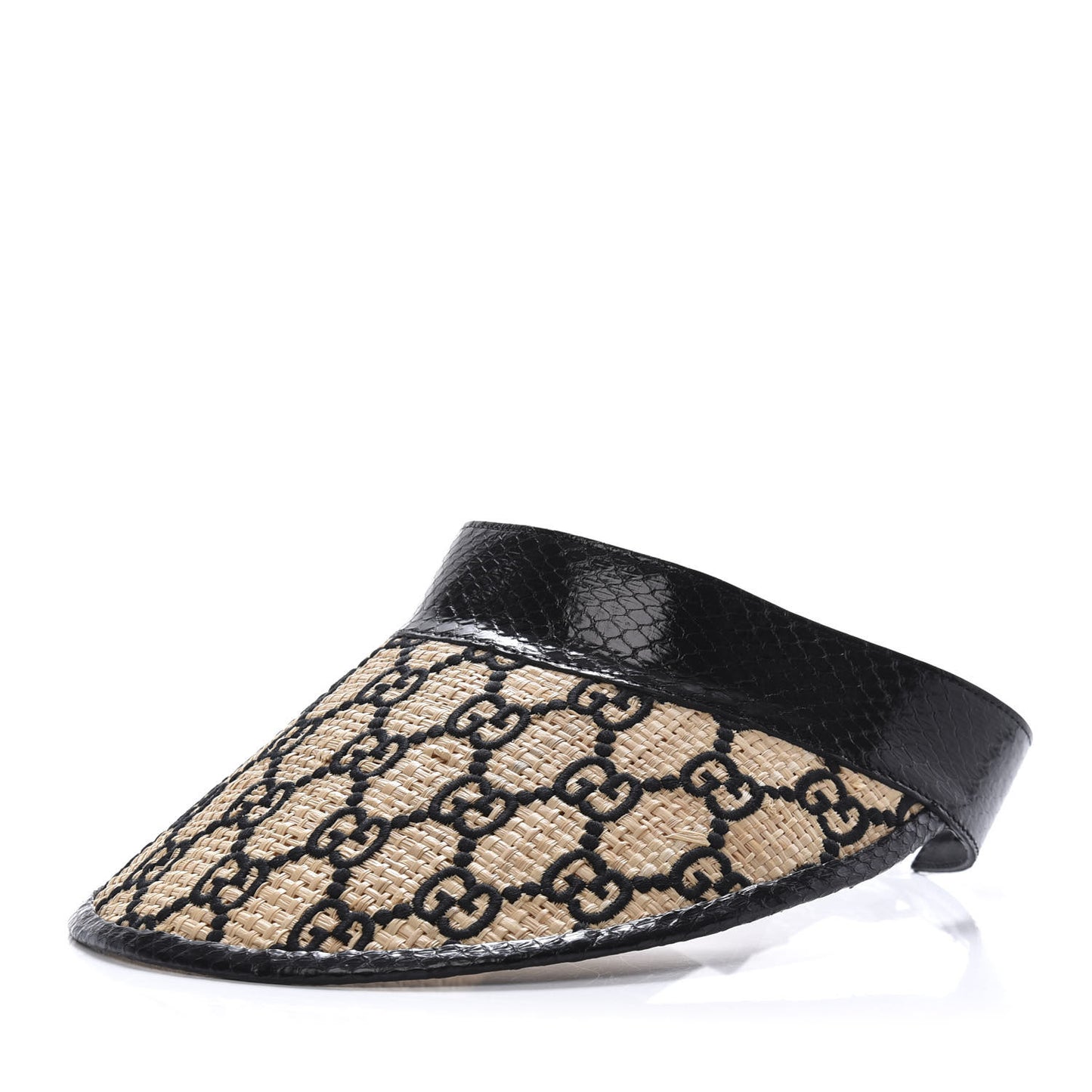 Raffia Elaphe GG Embroidered Visor M Ivory Black