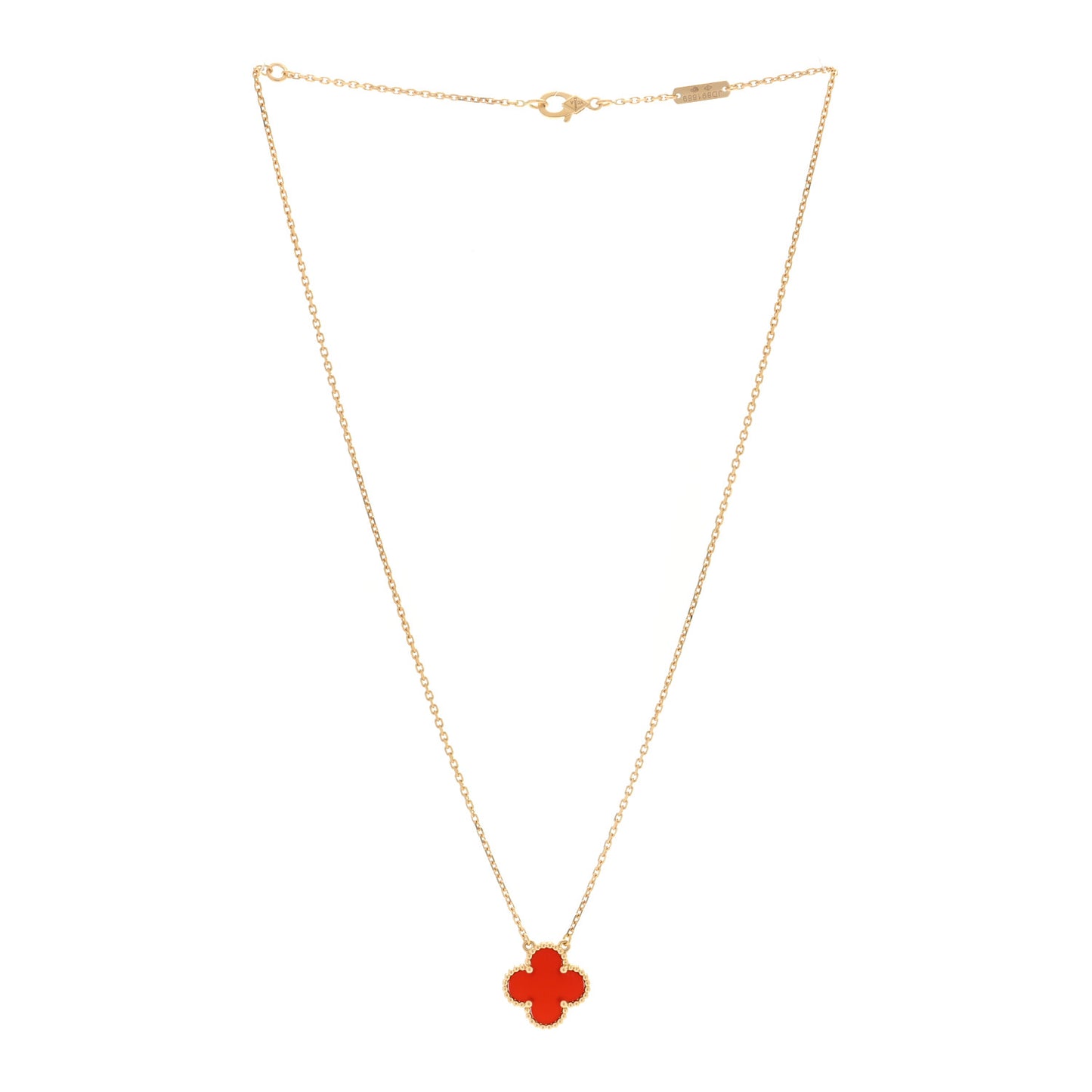 18K Yellow Gold Carnelian Vintage Alhambra Pendant Necklace