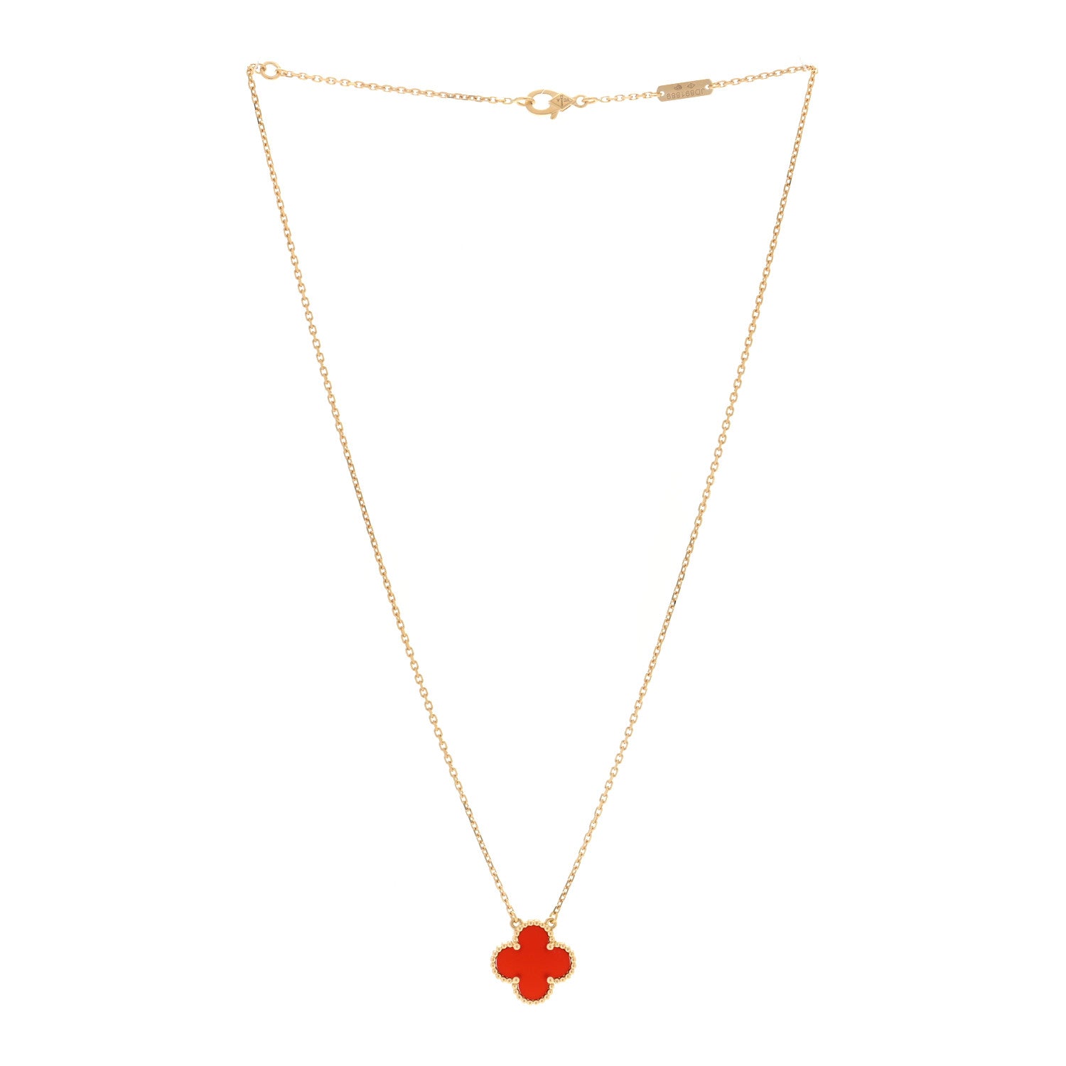 Van Cleef & Arpels 18K Yellow Gold Carnelian Vintage Alhambra Pendant Necklace 3 of 5