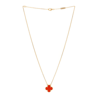 Van Cleef & Arpels 18K Yellow Gold Carnelian Vintage Alhambra Pendant Necklace 3 of 5