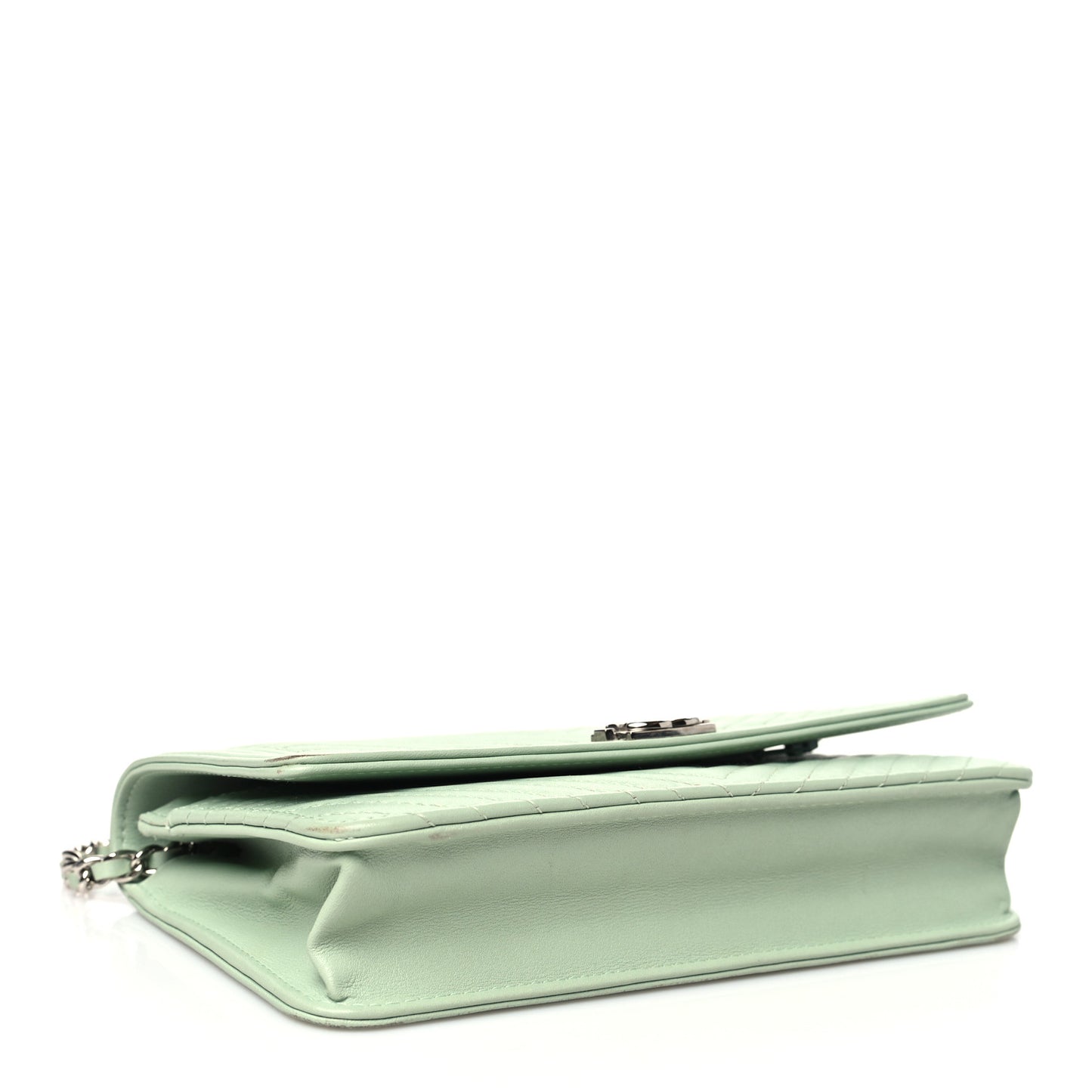 Lambskin Chevron Quilted Boy Wallet On Chain WOC Light Green