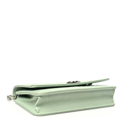 Chanel Lambskin Chevron Quilted Boy Wallet On Chain WOC Light Green 4 of 14