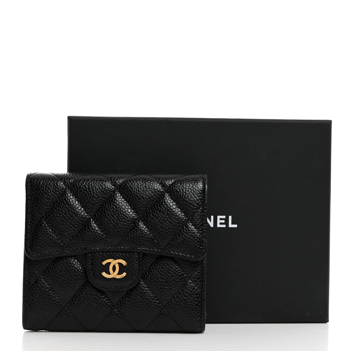 Caviar Quilted Compact Flap Wallet Black