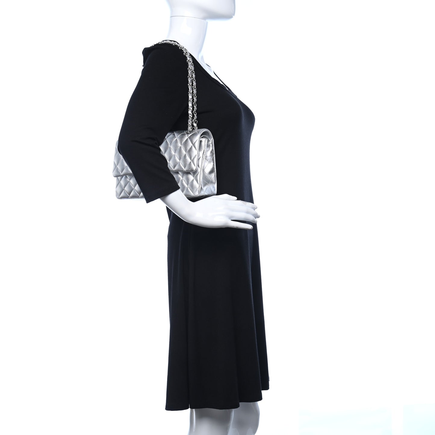 Metallic Lambskin Quilted Medium Double Flap Silver