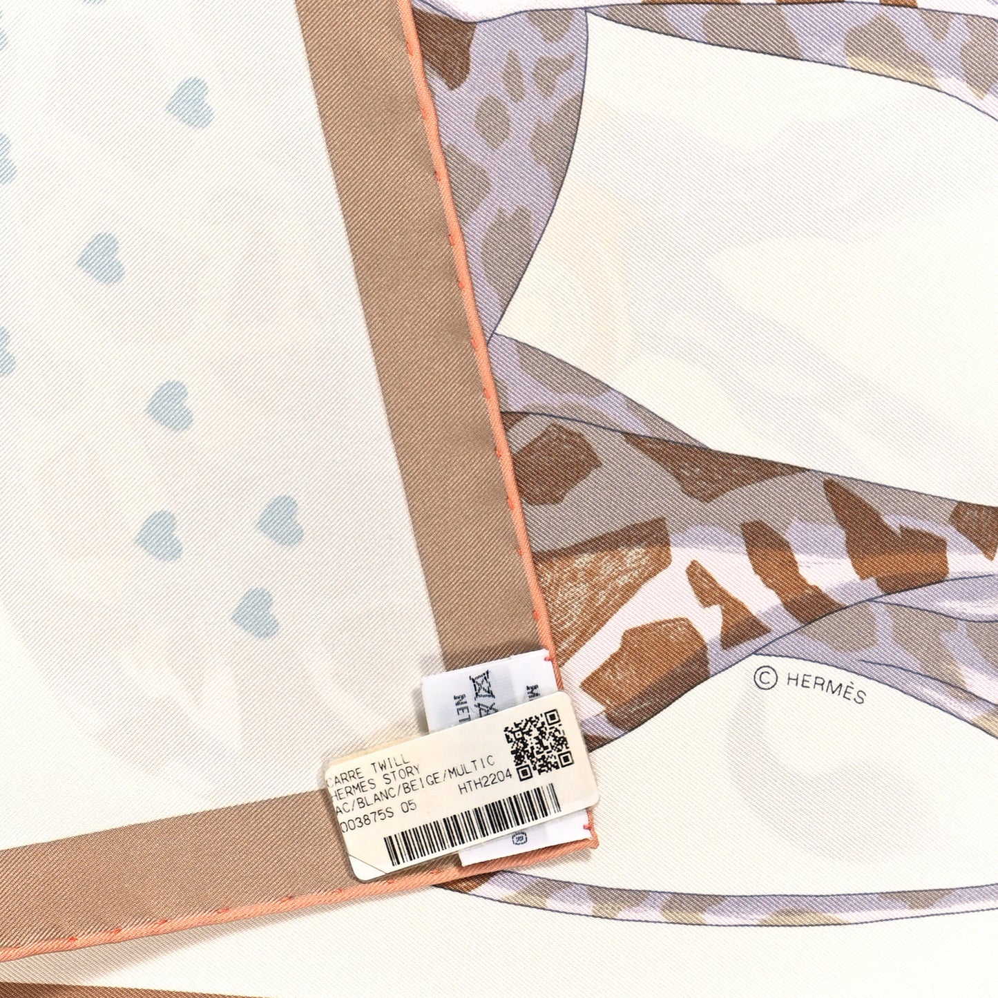 Silk Hermes Story Scarf 90 White Beige Multicolor