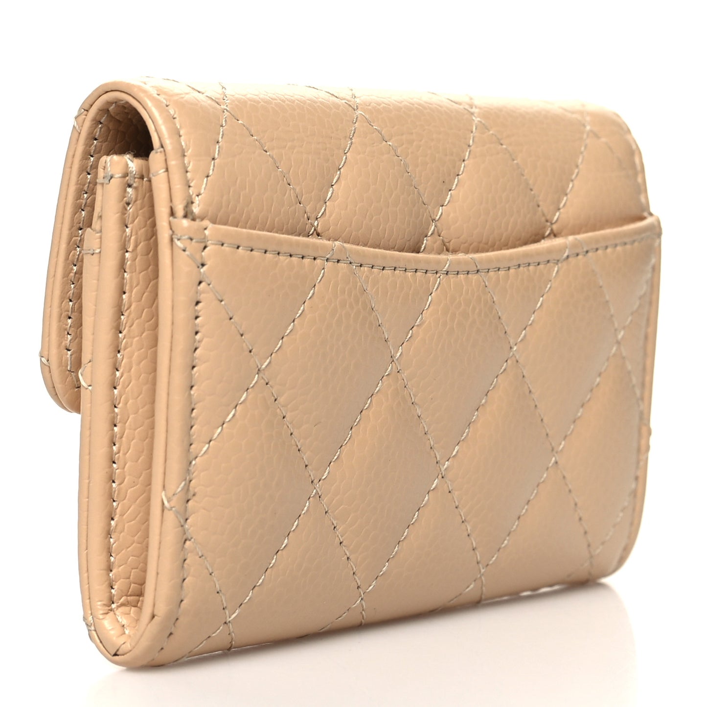 Caviar Quilted Flap Card Holder Wallet Beige