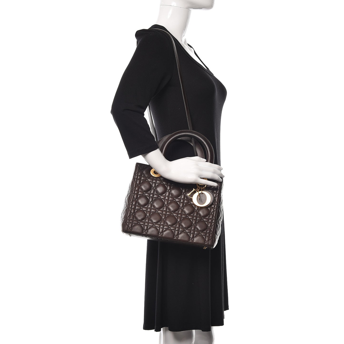 Lambskin Cannage Medium Lady Dior Dark Brown