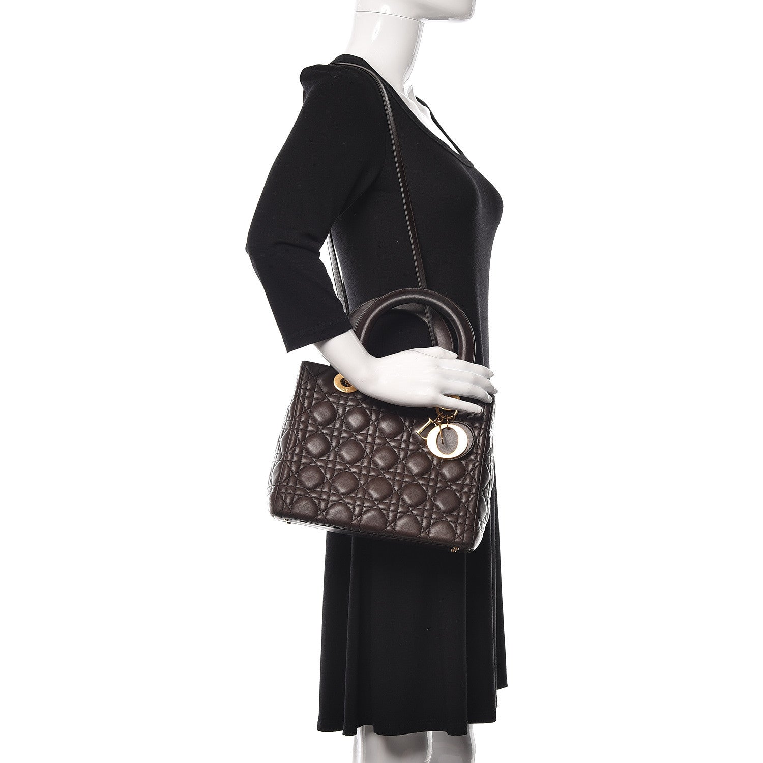 Christian Dior Lambskin Cannage Medium Lady Dior Dark Brown 2 of 14