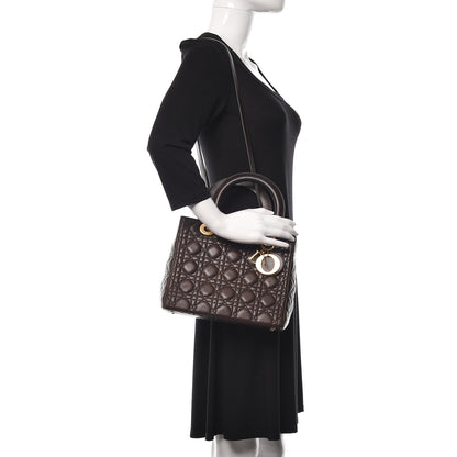 Christian Dior Lambskin Cannage Medium Lady Dior Dark Brown 2 of 14