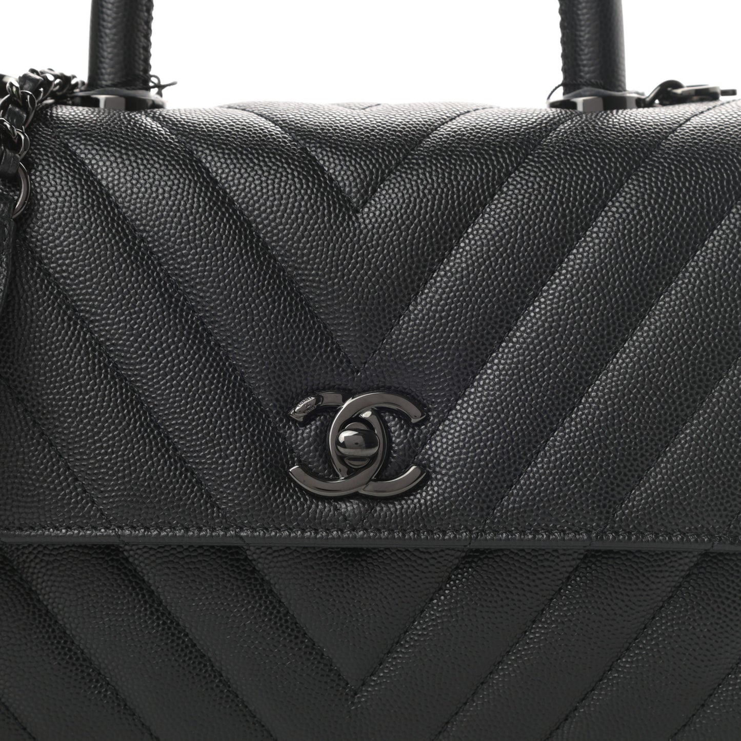 Caviar Chevron Quilted Mini Coco Handle Flap So Black