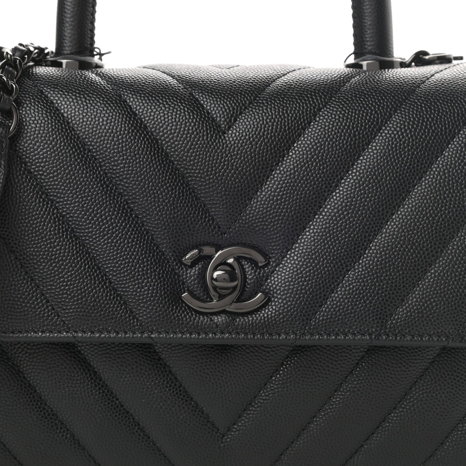 Chanel Caviar Chevron Quilted Mini Coco Handle Flap So Black 8 of 11