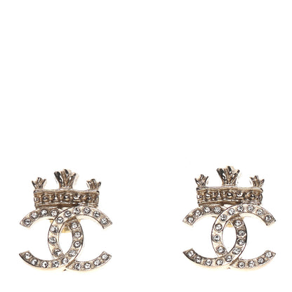 Chanel Crystal CC Crown Earrings Gold 1 of 4