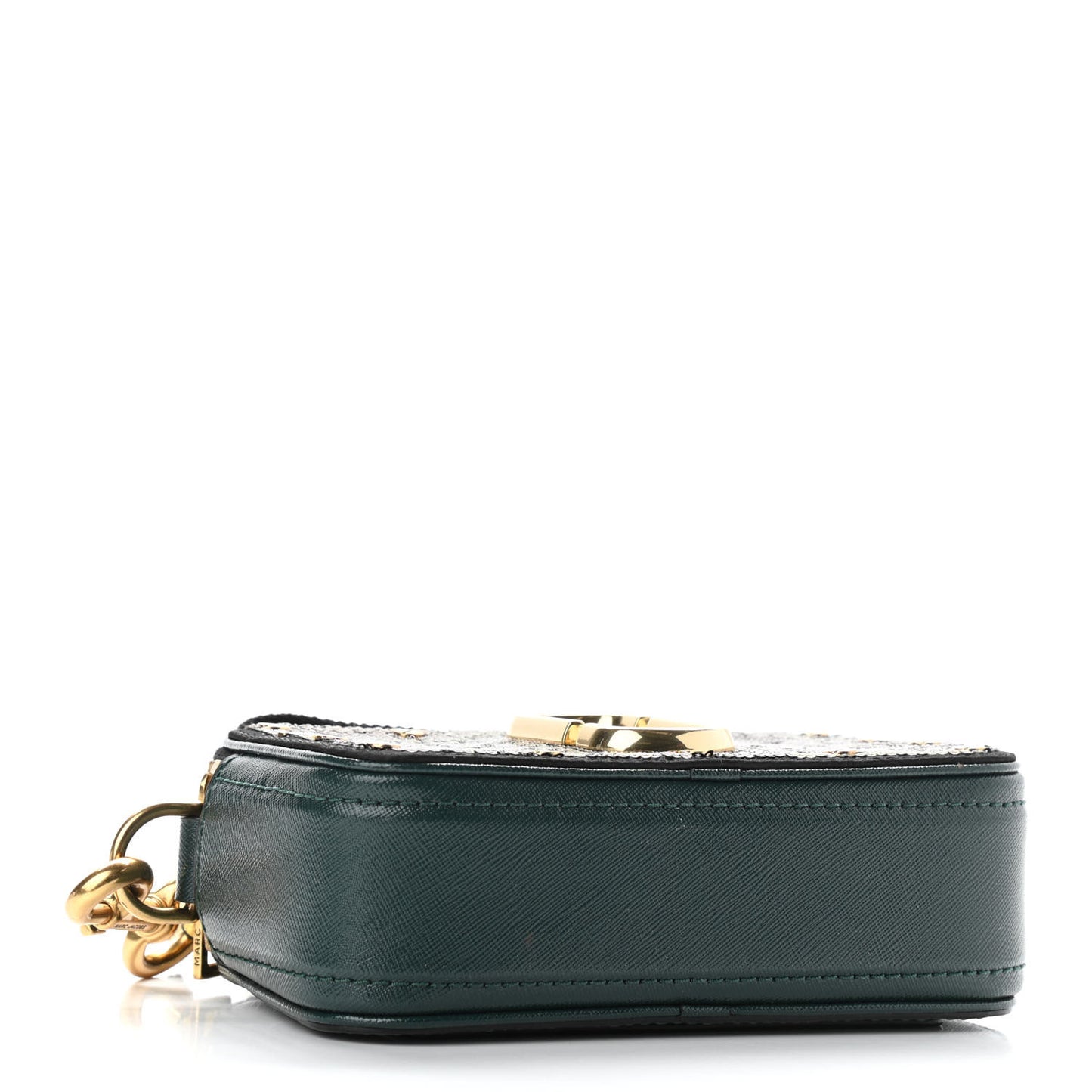 Saffiano Sequin Camouflage Stud Snapshot Camera Bag Green Gold