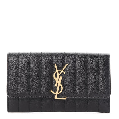 Saint Laurent Grain De Poudre Matelasse Monogram Large Vicky Continental Wallet Black 1 of 8