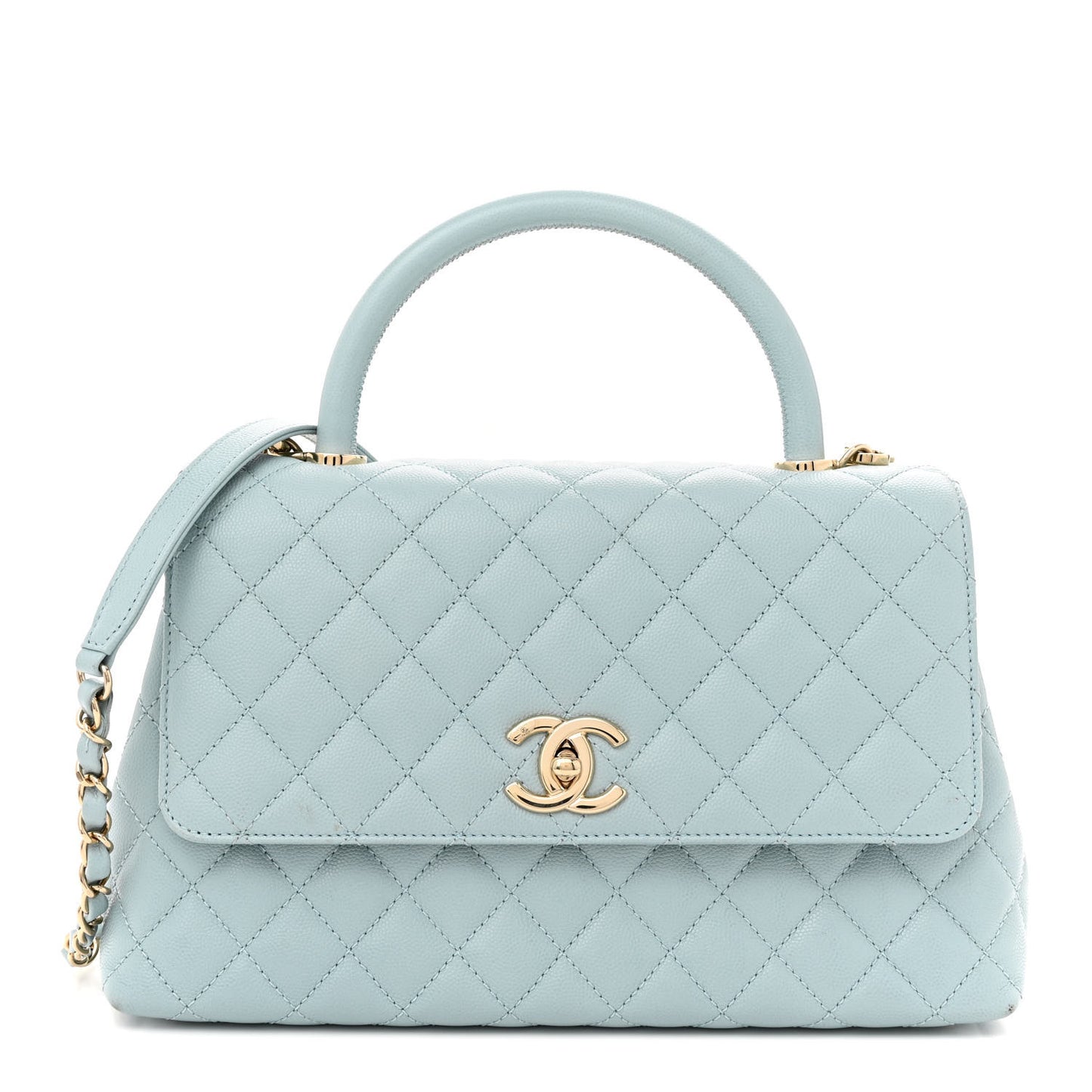 Caviar Quilted Small Coco Handle Flap Light Blue