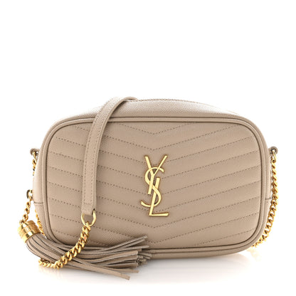 Saint Laurent Grain De Poudre Matelasse Monogram Mini Lou Camera Bag Dark Beige 1 of 12