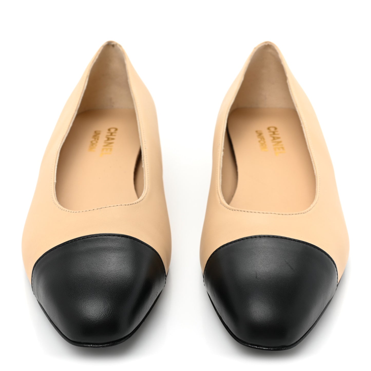 Lambskin Cap Toe CC Uniform Ballerina Flats 40 Beige Black