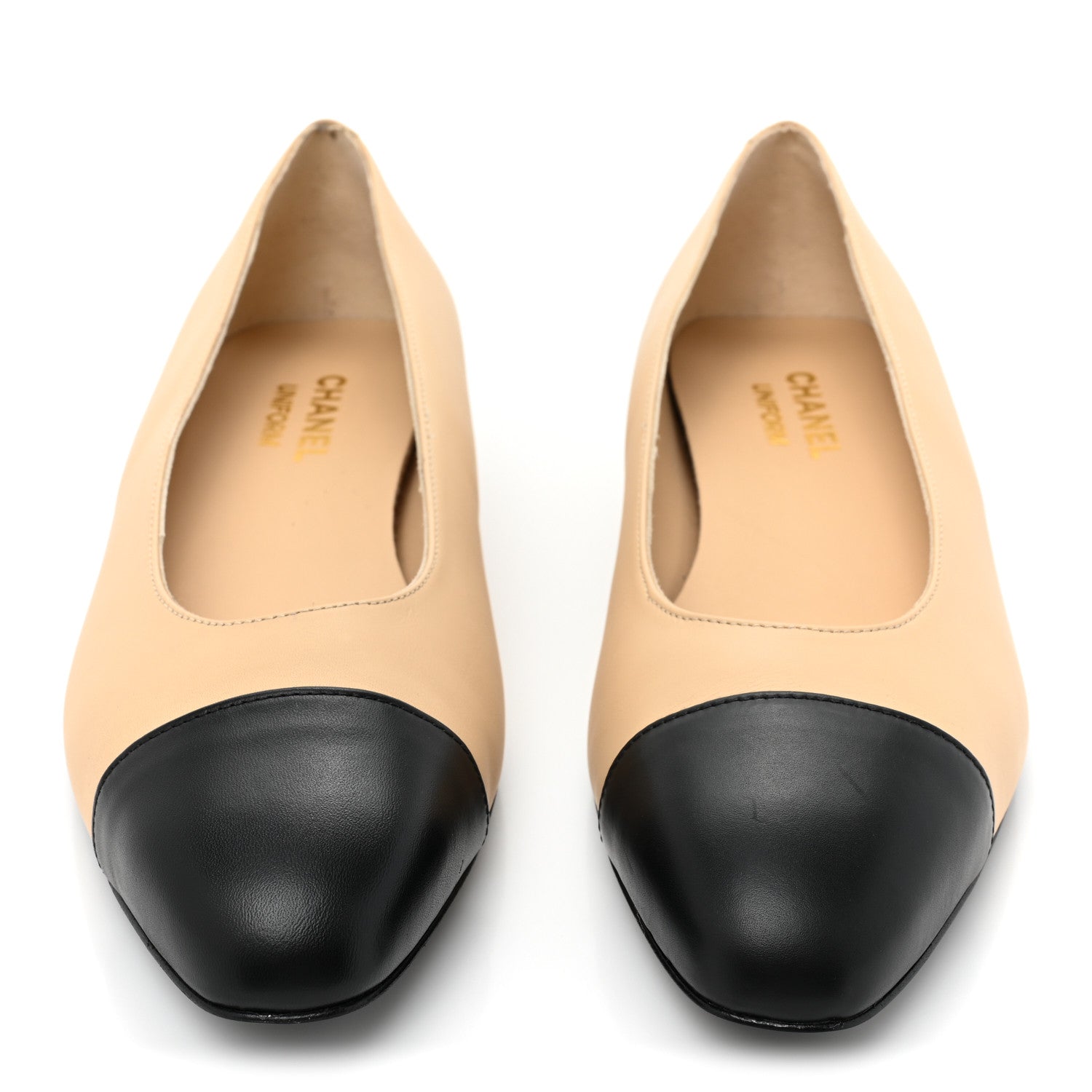 Chanel Lambskin Cap Toe CC Uniform Ballerina Flats 40 Beige Black 2 of 12