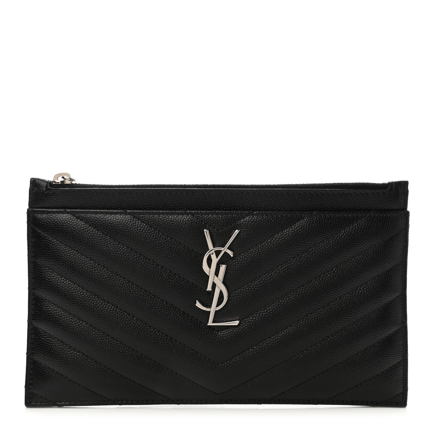 Saint Laurent Grain De Poudre Chevron Monogram Bill Pouch Black 1 of 7