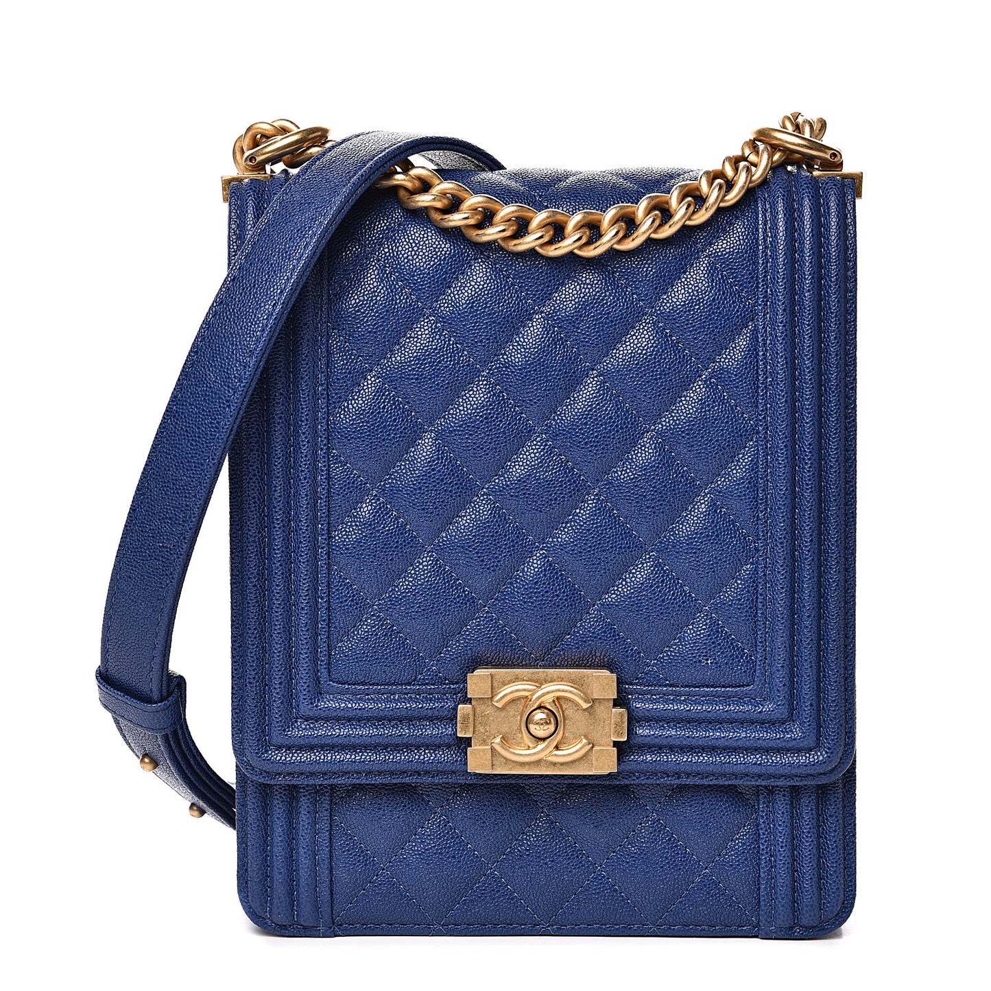Caviar Quilted North South Boy Flap Blue