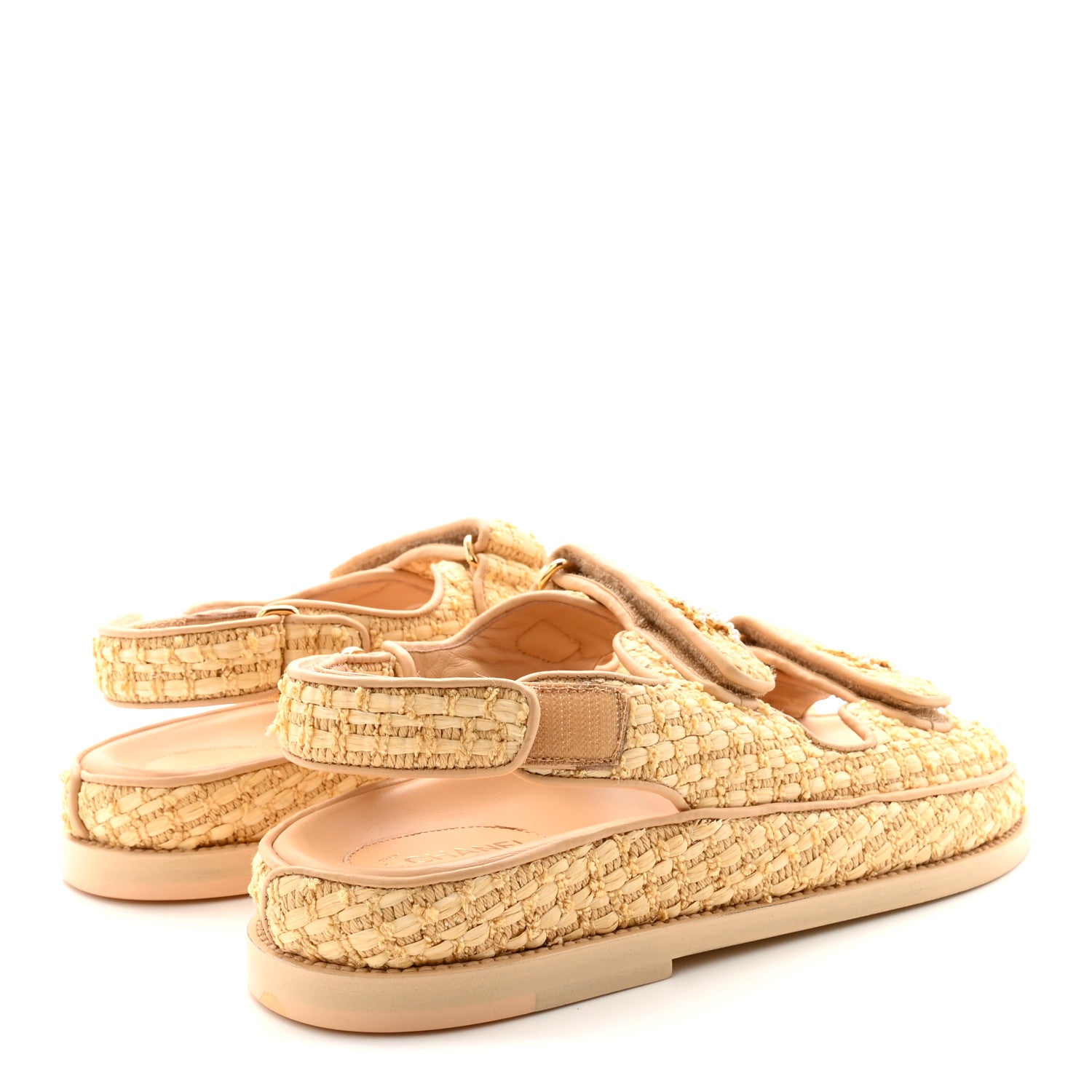 Chanel Braided Fabric Velcro Dad Sandals 37.5 Beige 5 of 9