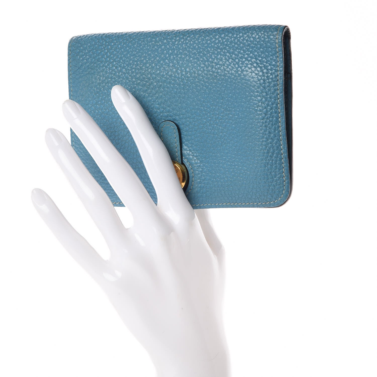 Hermes Taurillon Clemence Dogon Compact Wallet Blue Jean 2 of 12