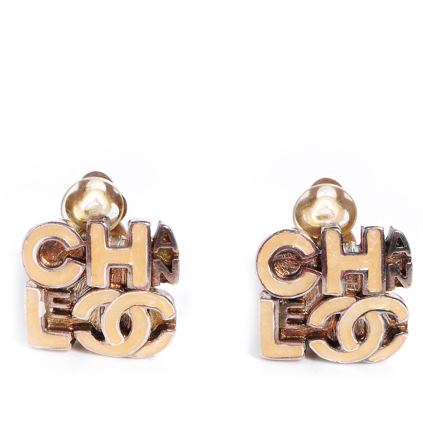Enamel CC Clip On Earrings Gold