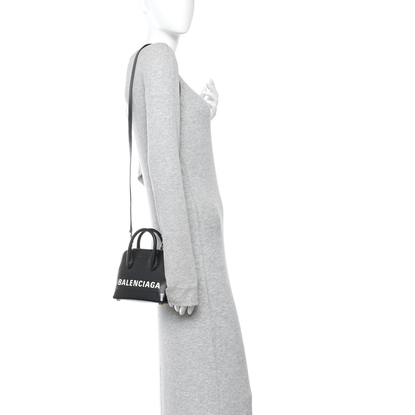 Signature Grained Calfskin Logo XXS Ville Top Handle Bag Black White