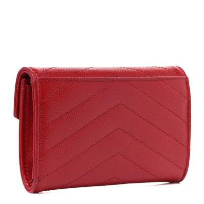 Saint Laurent Grain De Poudre Matelasse Chevron Small Monogram Envelope Wallet Rouge Eros 3 of 14