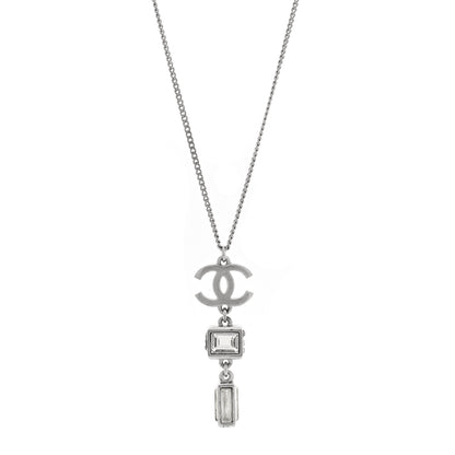 Chanel Crystal Baguette CC Drop Pendant Necklace Silver 1 of 5