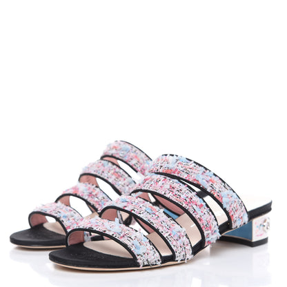 Chanel Tweed Grosgrain Sandals 35.5 Black Blue Pink 3 of 11