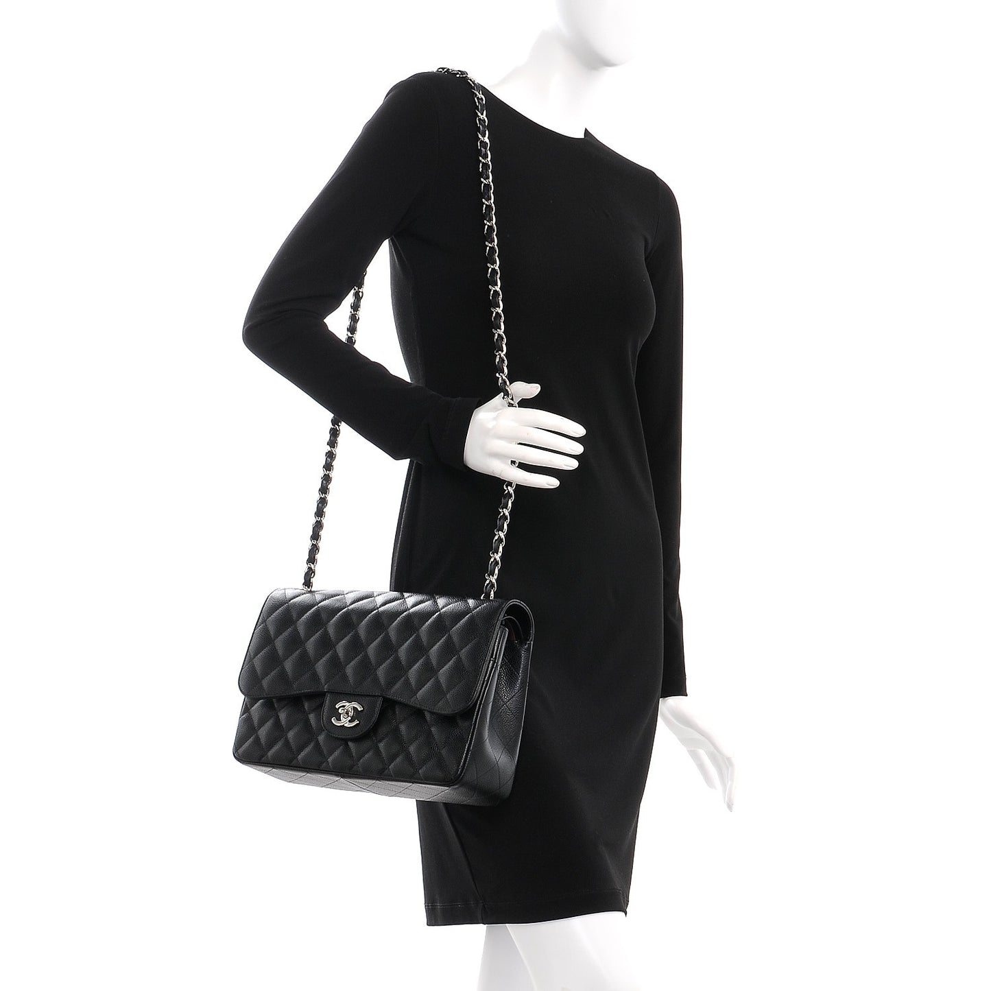 Caviar Quilted Jumbo Double Flap Black