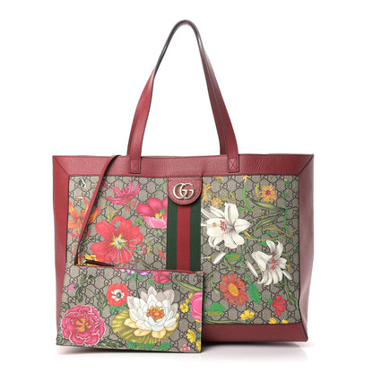Gucci GG Supreme Monogram Flora Web Large Ophidia Tote Red 1 of 8