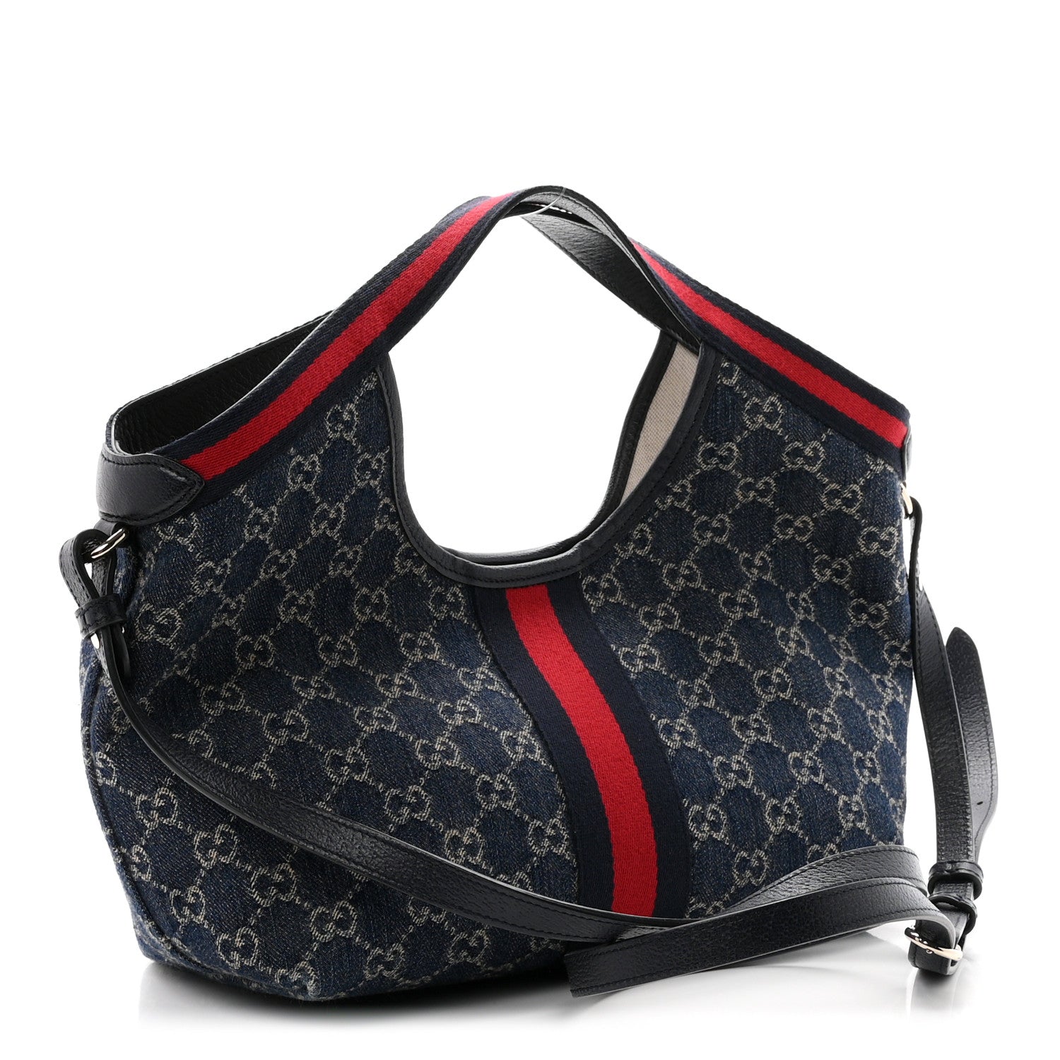 Gucci Denim GG Monogram Web Small Giglio Tote Blue White 4 of 11