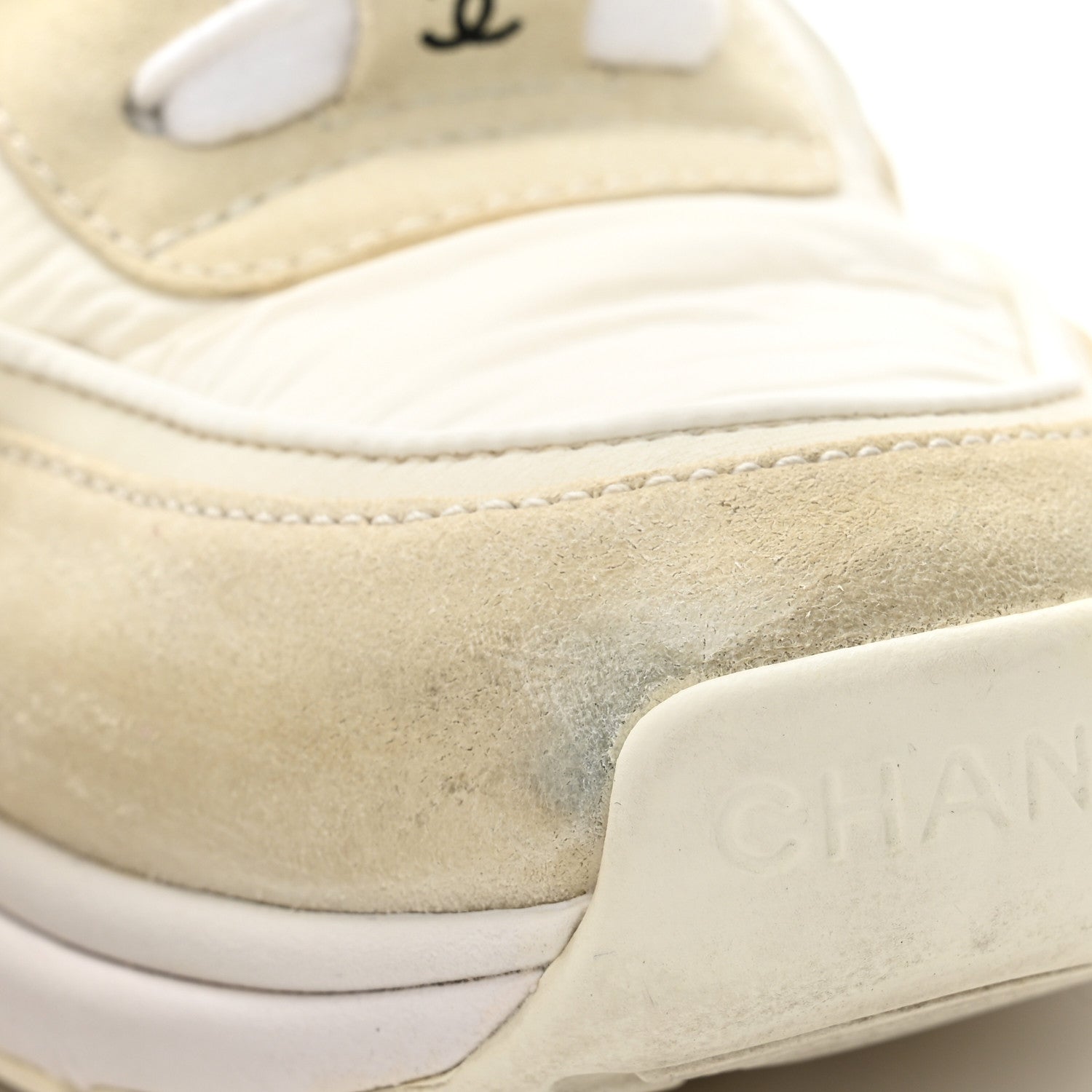 Chanel Suede Calfskin Fabric CC Sneakers 37 White 8 of 11