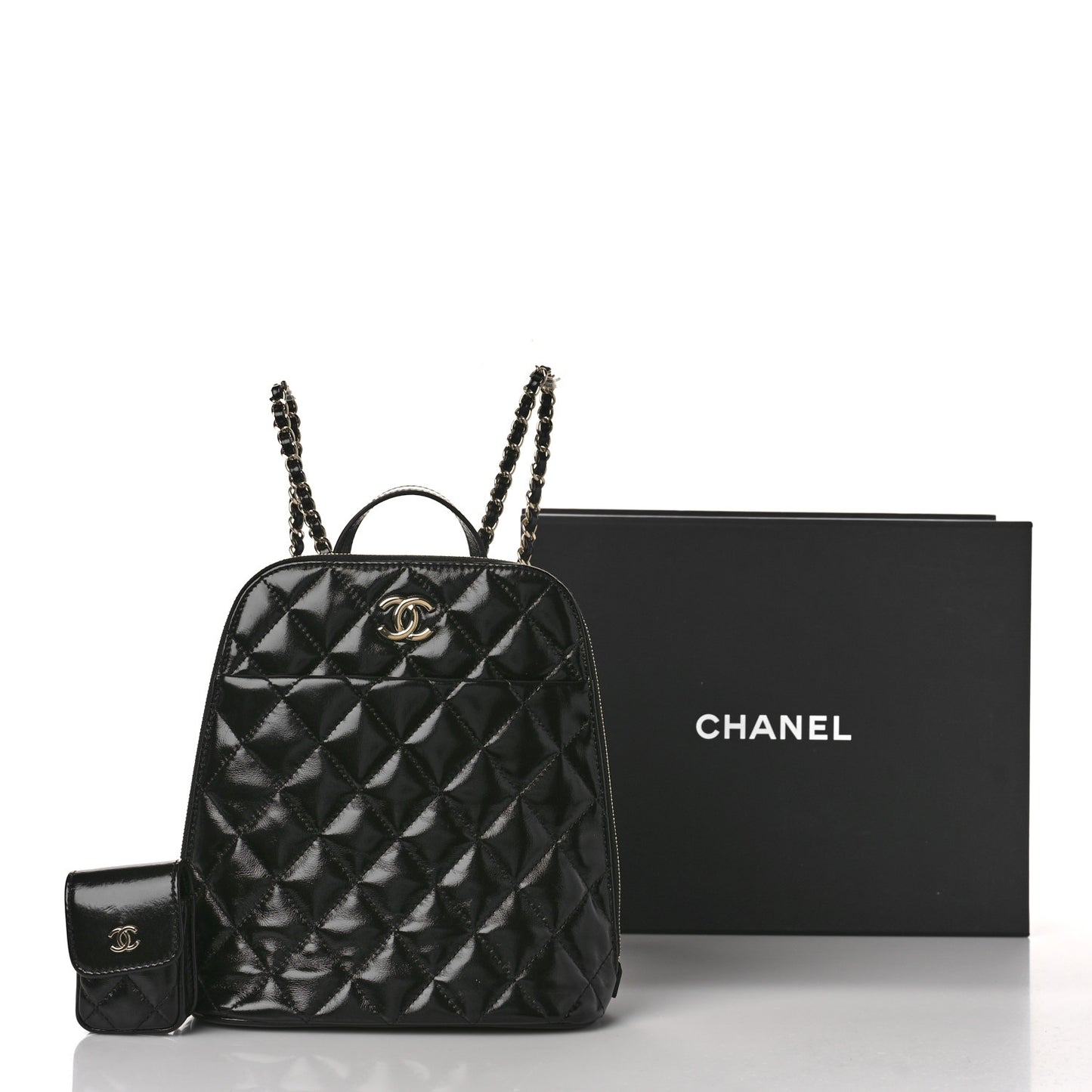 Shiny Calfskin My Pocket Backpack Black