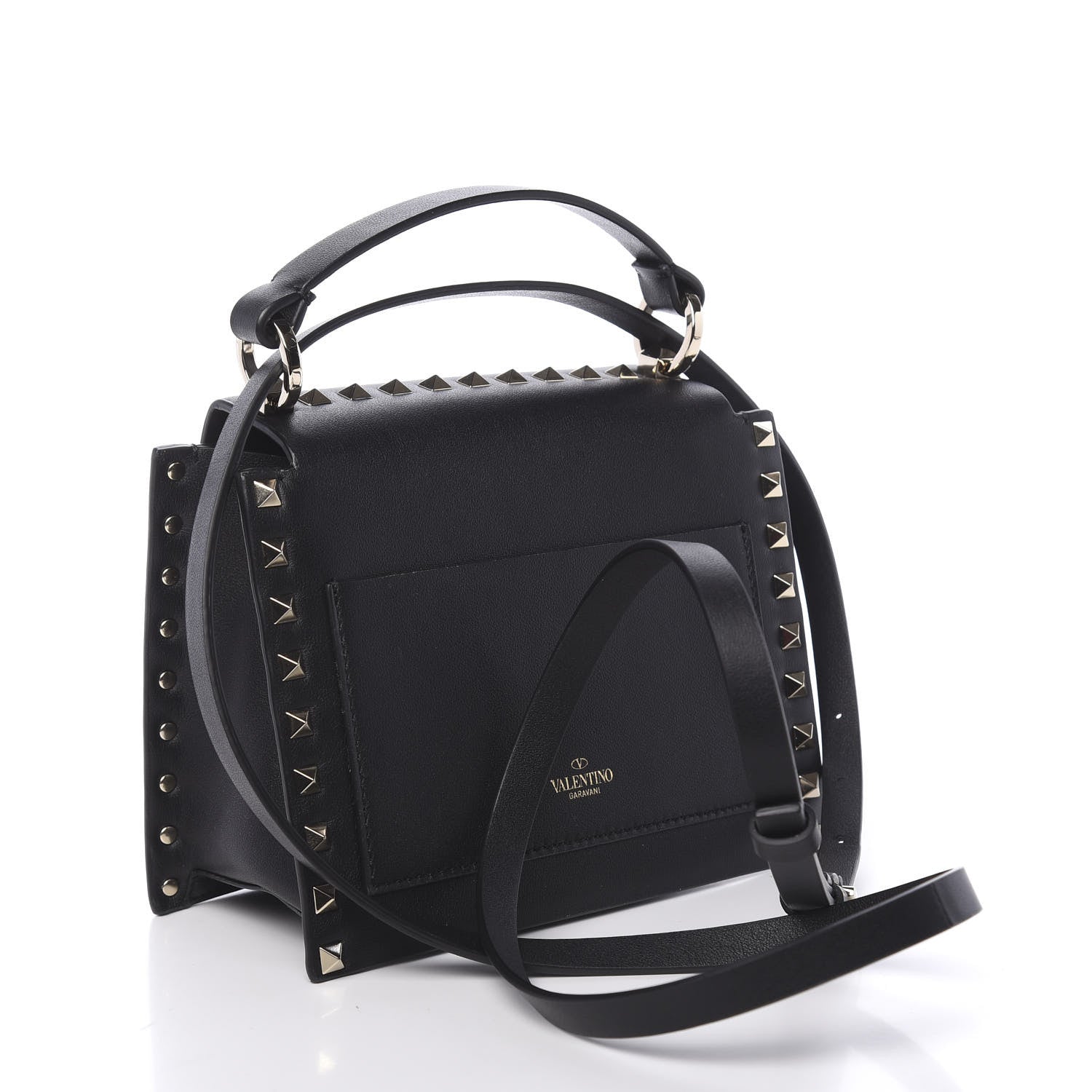 Valentino Garavani Vitello Rockstud Overlay Flap Top Handle Bag Black 3 of 9