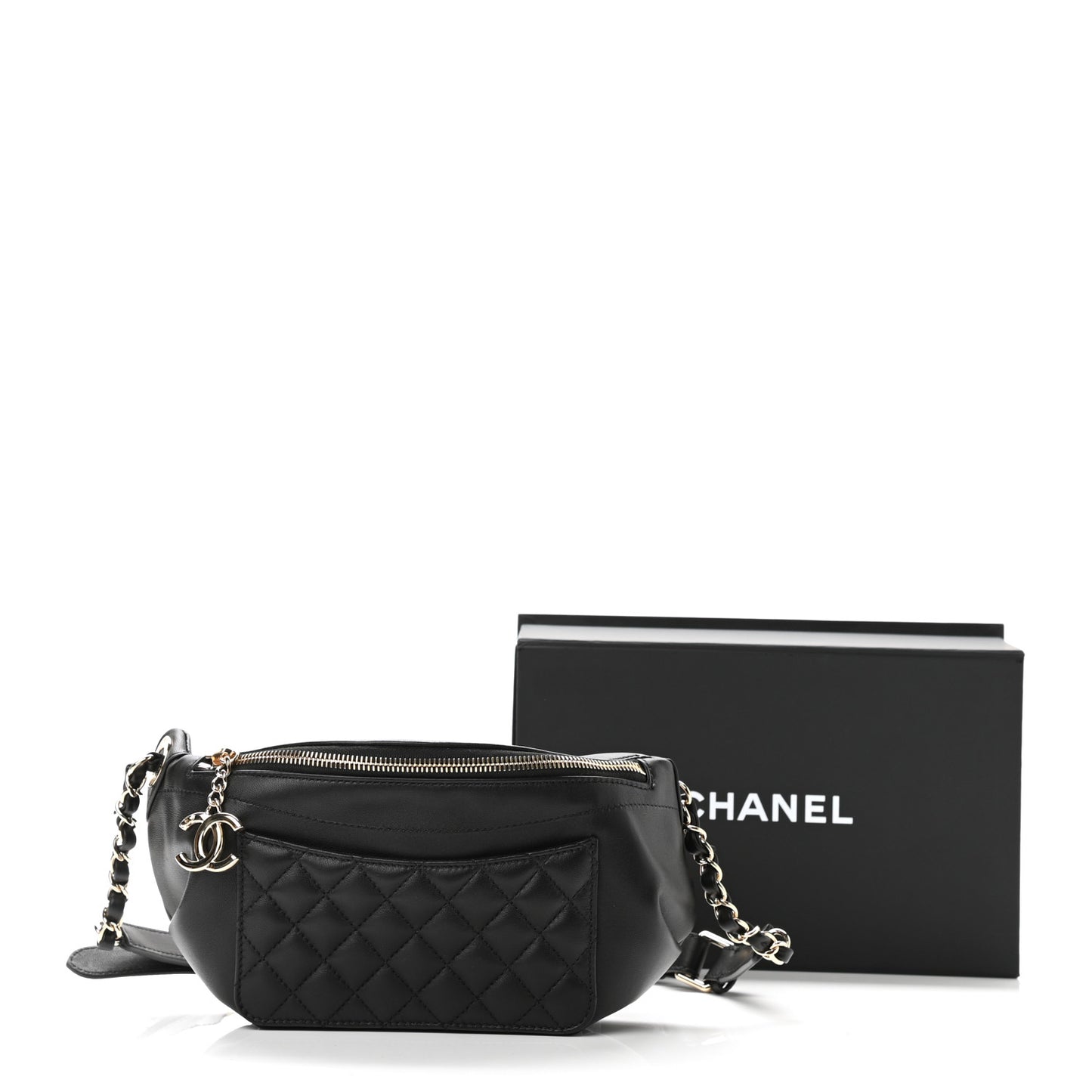 Lambskin Quilted Waist Bag Fanny Pack Black