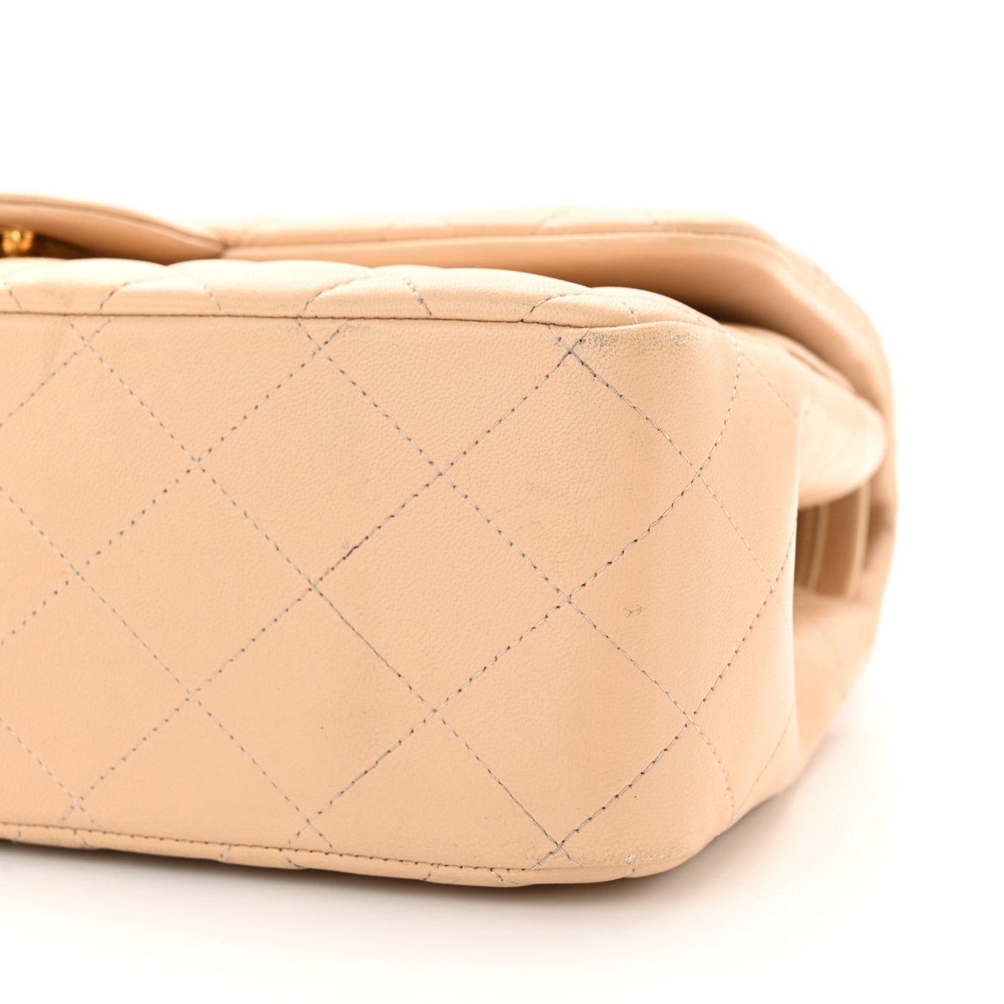 Lambskin Quilted Jumbo Double Flap Beige