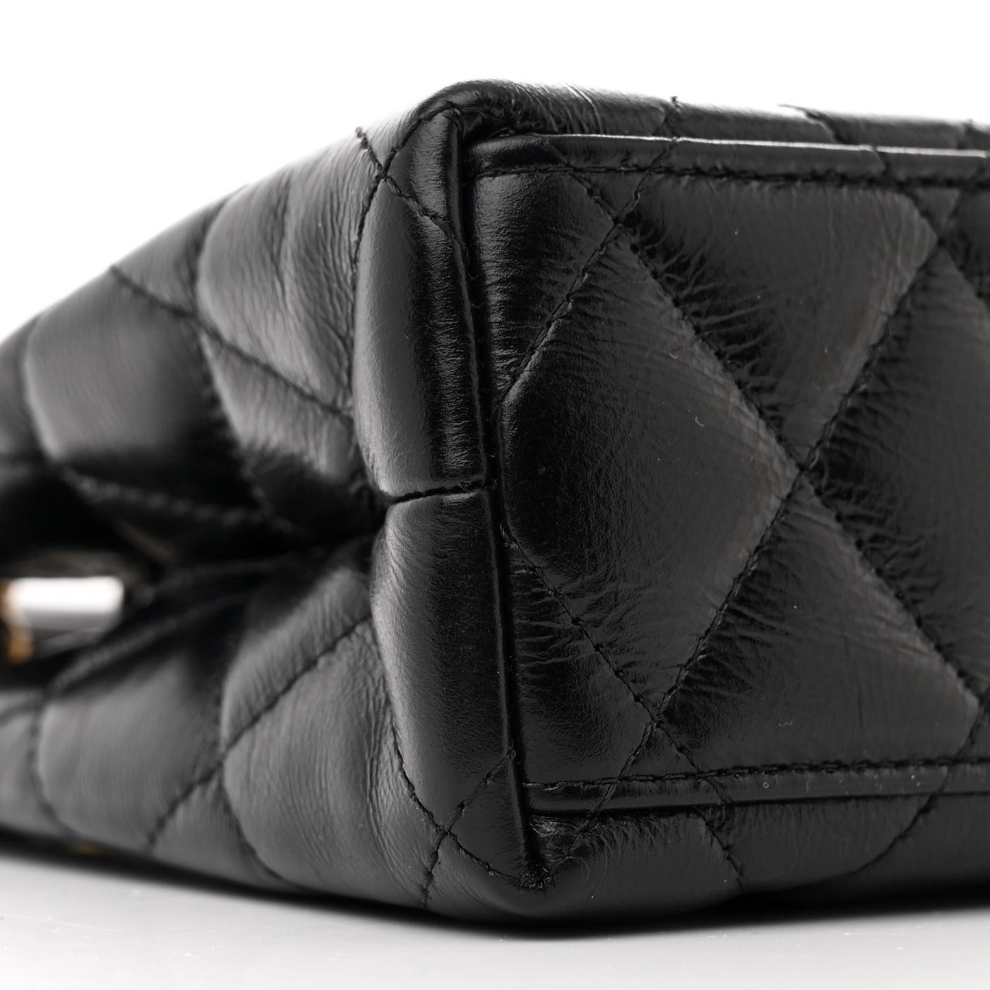 Shiny Aged Calfskin Quilted Nano Kelly Shopper Black