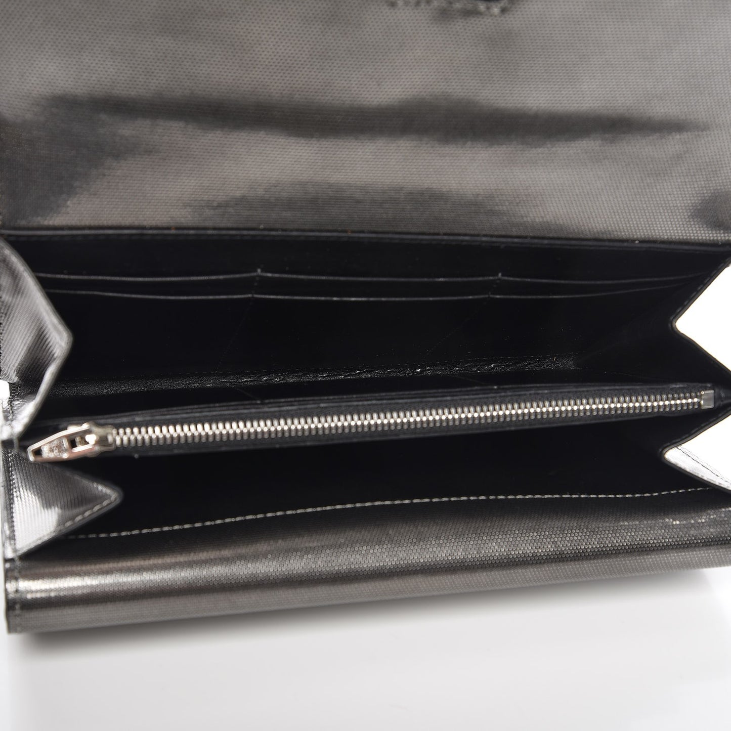 Metallic Calfskin Lydia Fold Over Clutch Bag Gunmetal