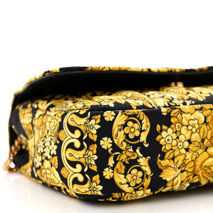 Versace Silk Barocco Printed Quilted Virtus V Mini Chain Flap Shoulder Bag Black Gold 9 of 10