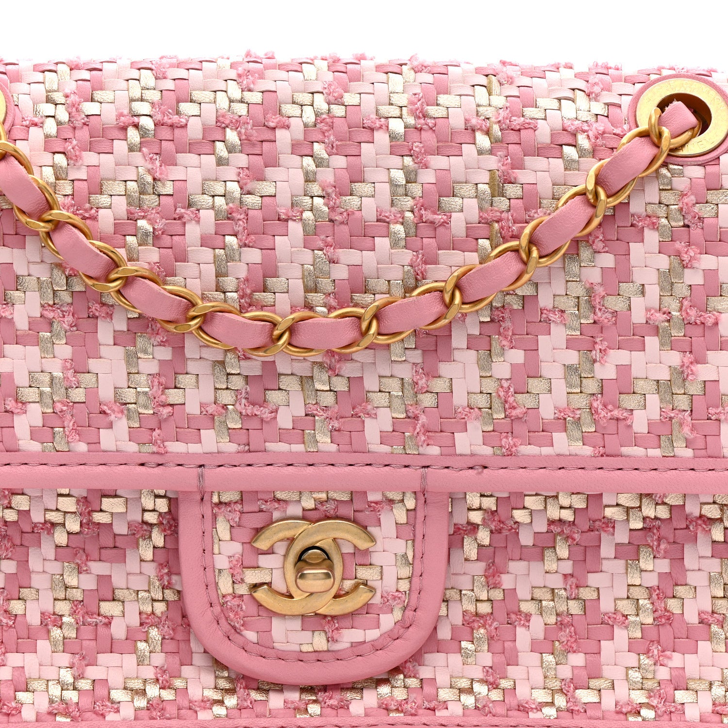 Chanel Metallic Lambskin Viscose Woven Flap Pink Gold 8 of 11
