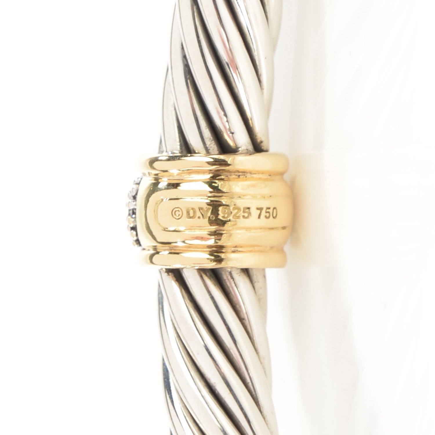 David Yurman Sterling Silver 18K Yellow Gold Diamond Pave 7mm Cable Classics Bracelet 4 of 5