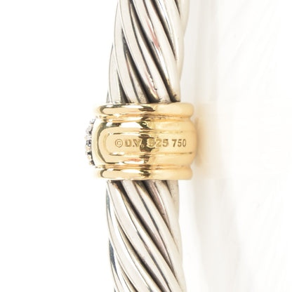 David Yurman Sterling Silver 18K Yellow Gold Diamond Pave 7mm Cable Classics Bracelet 4 of 5